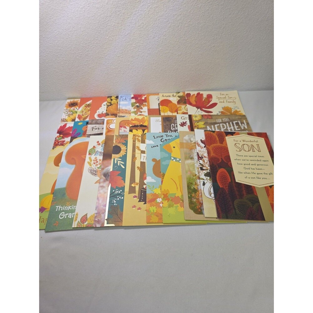 Thanksgiving Day Greeting Cards No Envelopes (30 Cards w/ Greetings Inside)